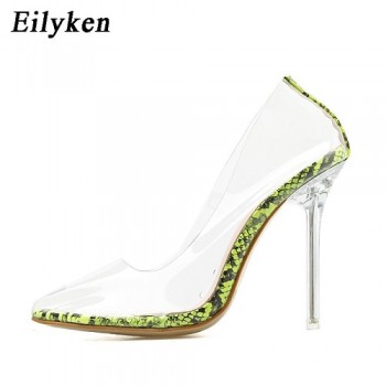 Eilyken Clear PVC Transparent Pumps Sandals Perspex Crystal High Heels Stilettos Point Toes Party Silver Pumps Womens Shoes size